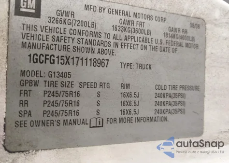 2007 Chevrolet Express Work Van z USA, uszkodzony, nr VIN 1GCFG15X171118967